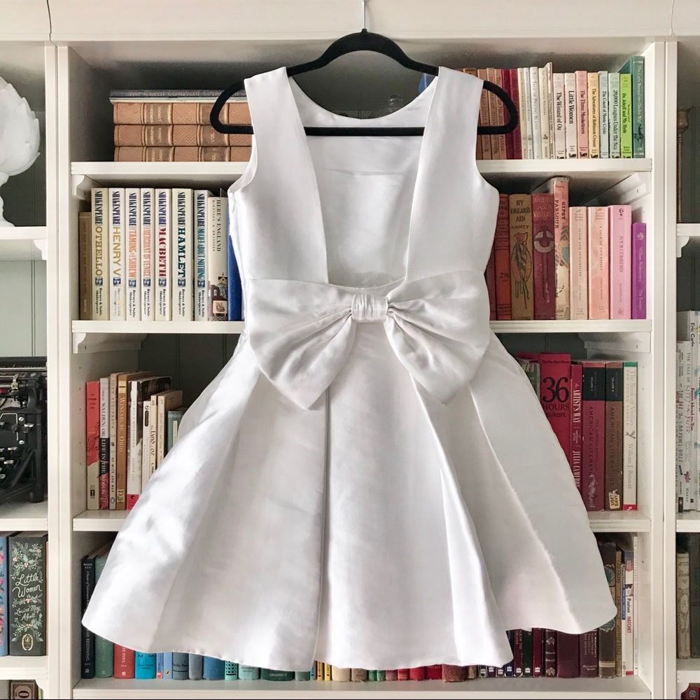 Kate Spade NY Open Back White Silk Mini Bow Dress